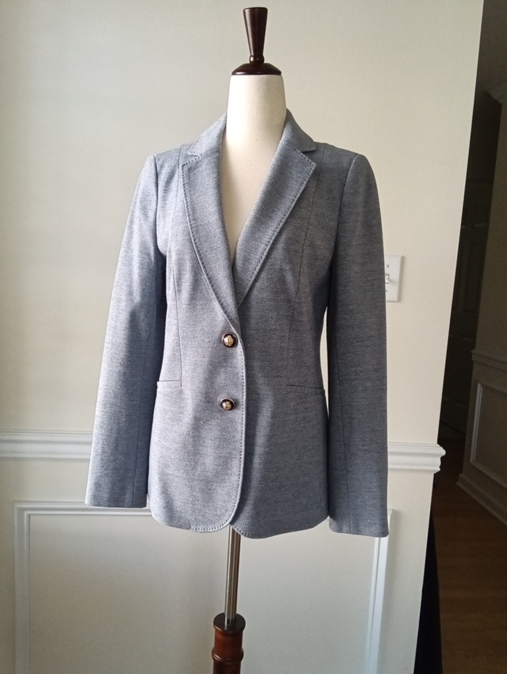 Talbots Light Gray Tailored Blazer with Gold Buttons